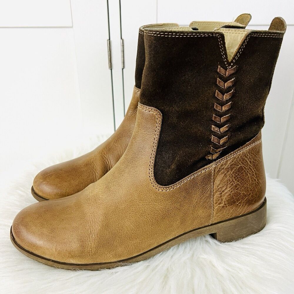 Olukai Kaupili Brown Leather & Suede Braided Western Boho Boots US 6.5 EU 36.5